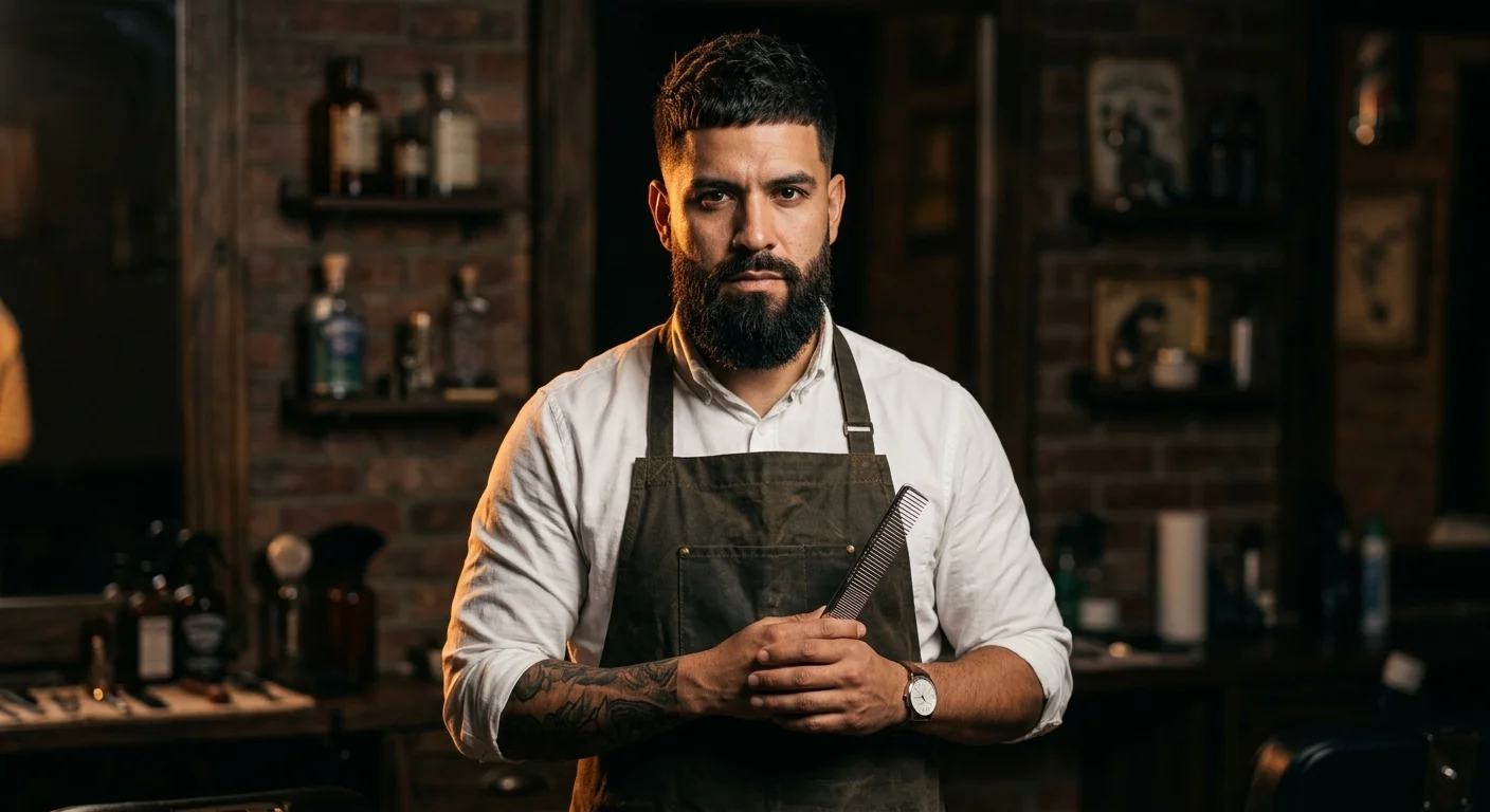 Armando, barber at Dapper Fellas, specialist in scissor work and fade precision