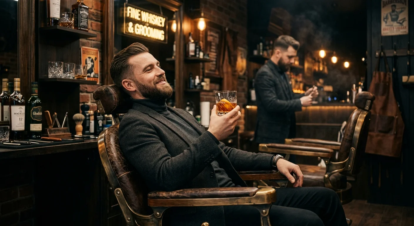 Vintage lounge barbershop chair with whiskey glass